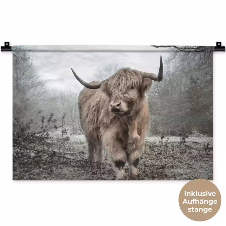 Schotse hooglander - Natuur - Herfst - Dieren - Wild - Bos Wandkleed katoen klein -t3d_DE
