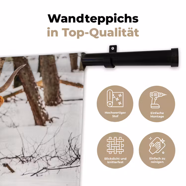Schotse Hooglander - Sneeuw - Winter - Natuur - Dieren Wandkleed katoen klein -tsfeer2_DE