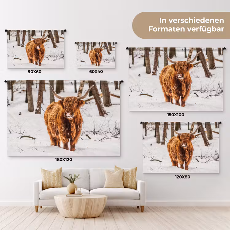 Schotse Hooglander - Sneeuw - Winter - Natuur - Dieren Wandkleed katoen klein -tsfeer8_DE