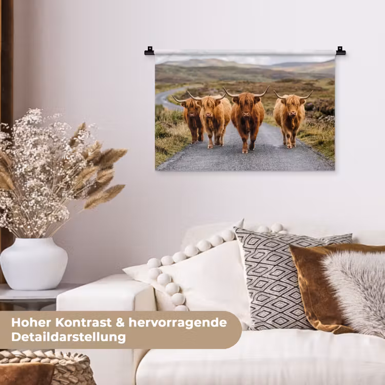 Schotse Hooglanders - Weg - Landschap - Kudde Wandkleed katoen klein -tsfeer1_DE
