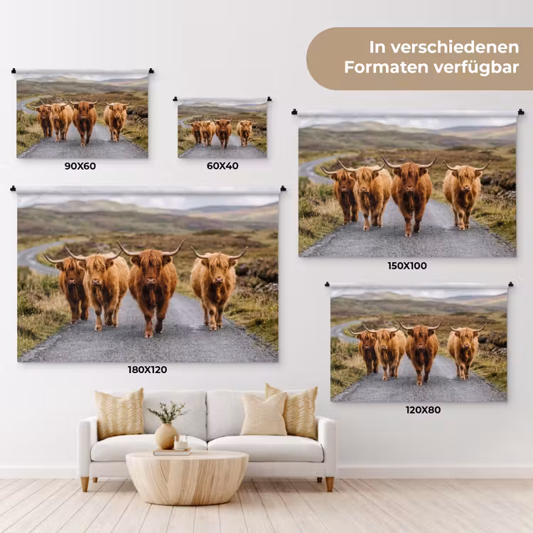 Schotse Hooglanders - Weg - Landschap - Kudde Wandkleed katoen klein -tsfeer8_DE
