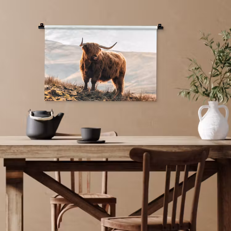 Schotse hooglander - Dieren - Landelijk - Landschap - Koe - Natuur Wandkleed katoen klein -sfeer6