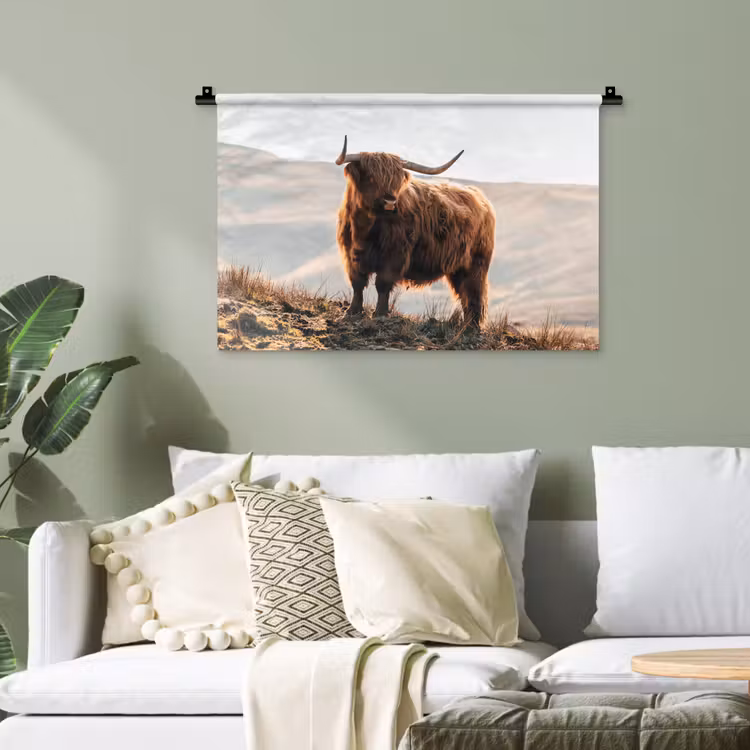 Schotse hooglander - Dieren - Landelijk - Landschap - Koe - Natuur Wandkleed katoen klein -sfeer7