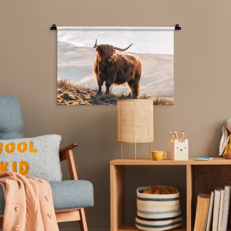 Schotse hooglander - Dieren - Landelijk - Landschap - Koe - Natuur Wandkleed katoen klein -wsfeer4_kind