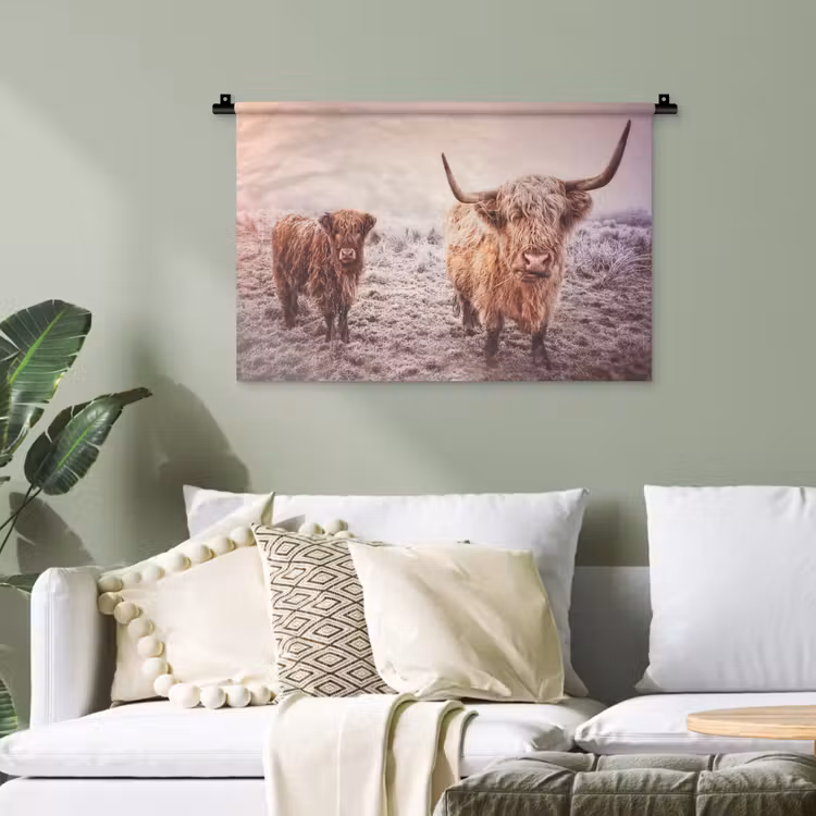 Schotse hooglanders - Licht - Lucht - Natuur Wandkleed katoen klein -sfeer7