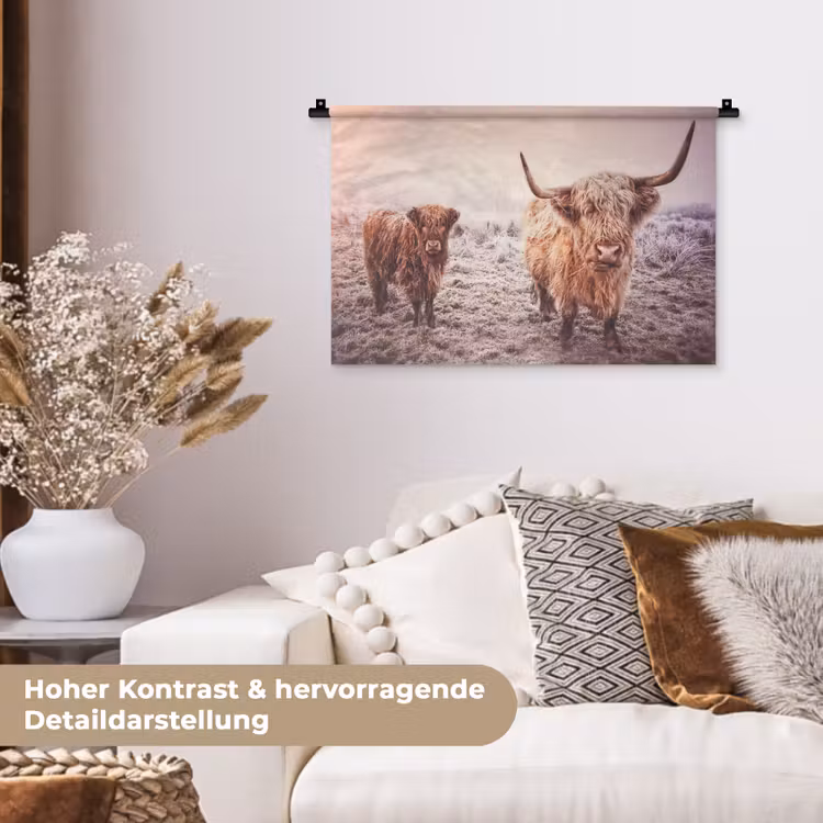 Schotse hooglanders - Licht - Lucht - Natuur Wandkleed katoen klein -tsfeer1_DE