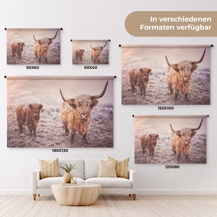Schotse hooglanders - Licht - Lucht - Natuur Wandkleed katoen klein -tsfeer8_DE