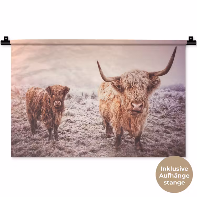 Schotse hooglanders - Licht - Lucht - Natuur Wandkleed katoen klein -t3d_DE