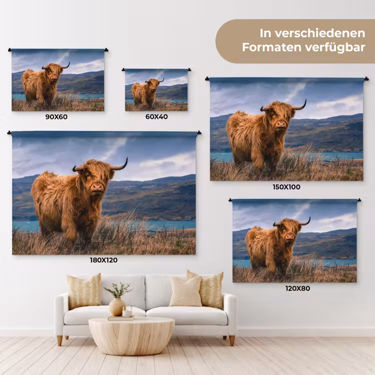 Schotse Hooglander - Berg - Water - Natuur - Koe Wandkleed katoen klein -tsfeer8_DE