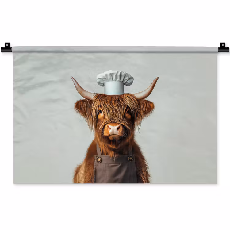 Schotse Hooglander - Bruin - Hoorns - Kokskleding Wandkleed katoen klein -zz3d