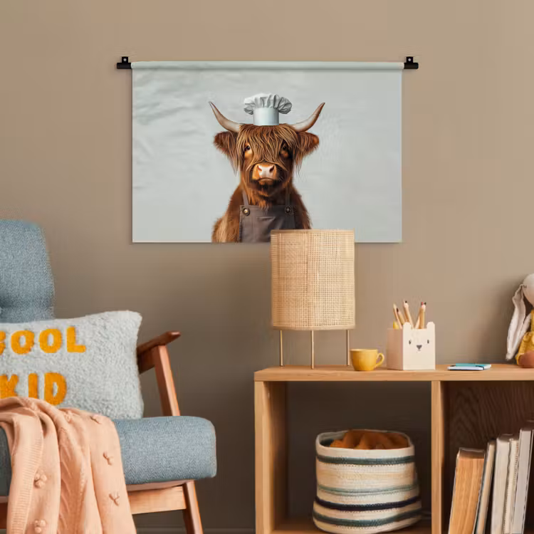 Schotse Hooglander - Bruin - Hoorns - Kokskleding Wandkleed katoen klein -wsfeer4_kind