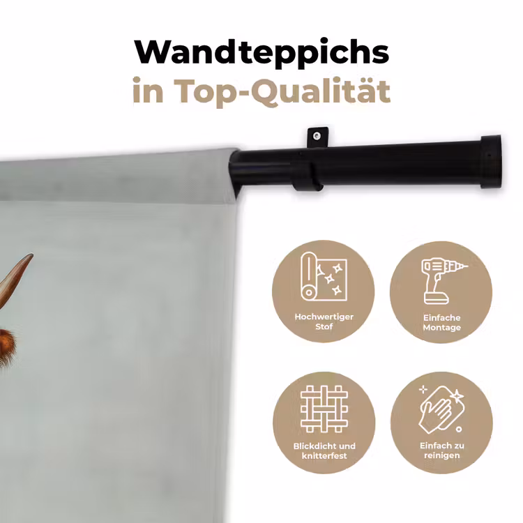 Schotse Hooglander - Bruin - Hoorns - Kokskleding Wandkleed katoen klein -tsfeer2_DE