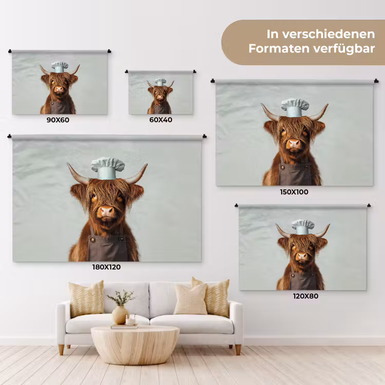 Schotse Hooglander - Bruin - Hoorns - Kokskleding Wandkleed katoen klein -tsfeer8_DE