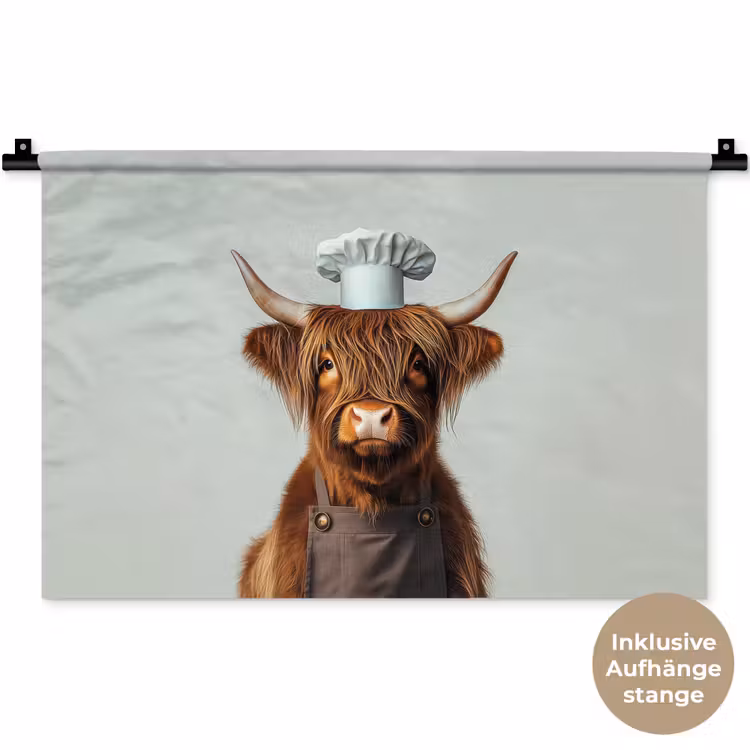 Schotse Hooglander - Bruin - Hoorns - Kokskleding Wandkleed katoen klein -t3d_DE