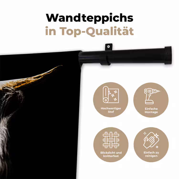 Schotse hooglander - Goud - Hoorns - Zwart wit - Koe - Dieren Wandkleed katoen klein -tsfeer2_DE