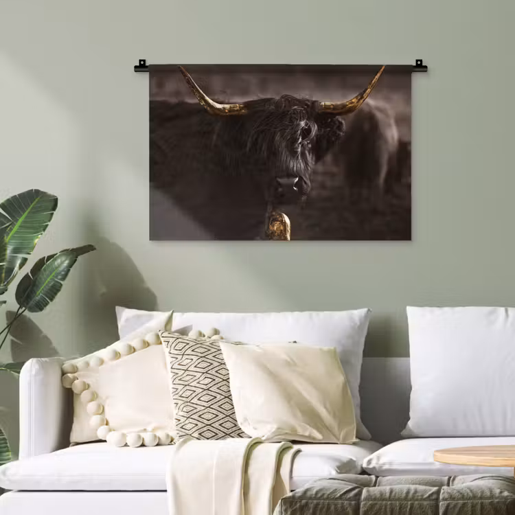 Schotse hooglander - Goud - Koebel - Hoorns - Dieren Wandkleed katoen klein -sfeer7
