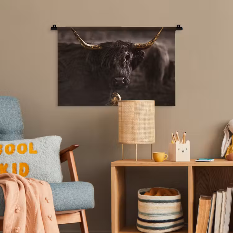 Schotse hooglander - Goud - Koebel - Hoorns - Dieren Wandkleed katoen klein -wsfeer4_kind