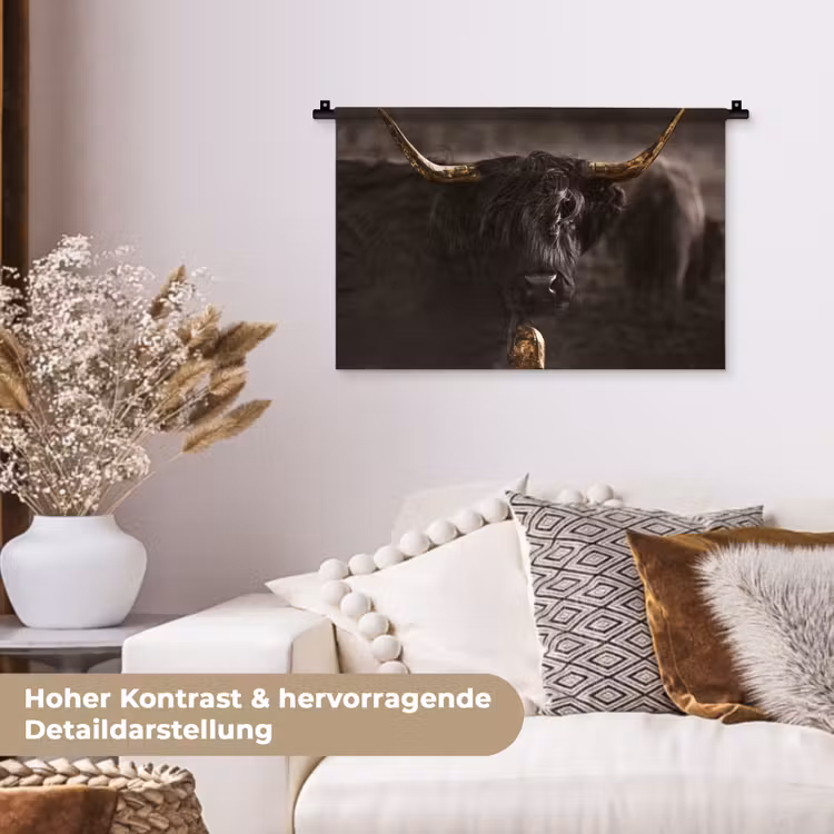 Schotse hooglander - Goud - Koebel - Hoorns - Dieren Wandkleed katoen klein -tsfeer1_DE