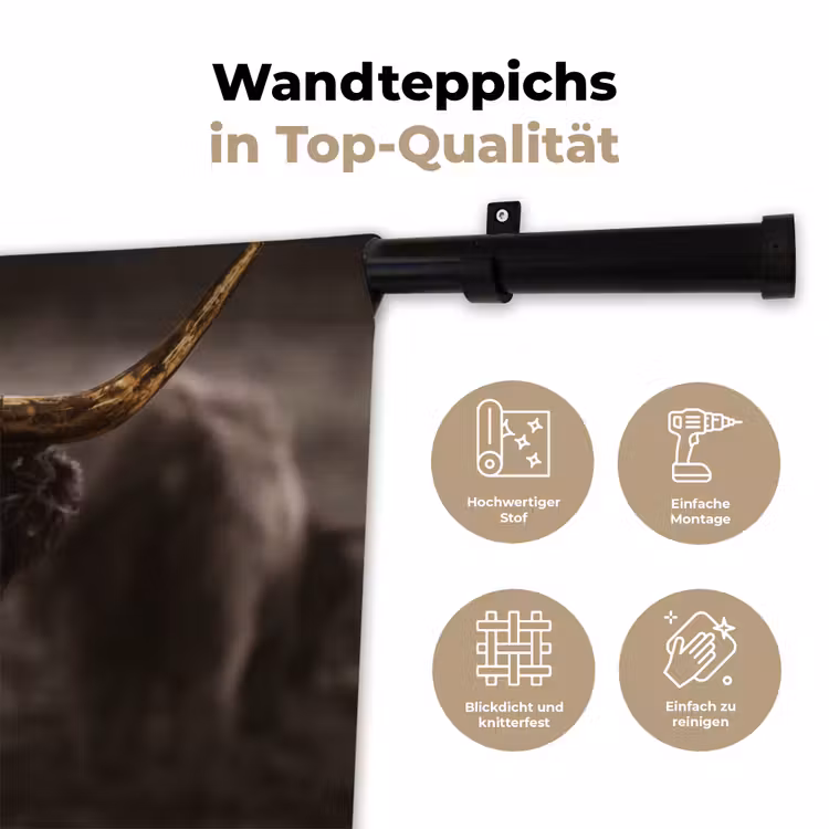 Schotse hooglander - Goud - Koebel - Hoorns - Dieren Wandkleed katoen klein -tsfeer2_DE