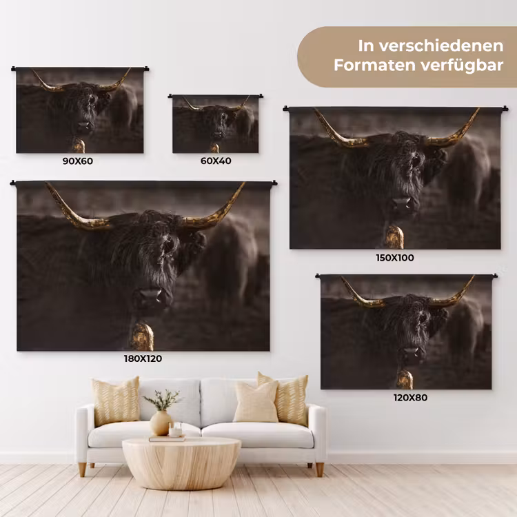 Schotse hooglander - Goud - Koebel - Hoorns - Dieren Wandkleed katoen klein -tsfeer8_DE