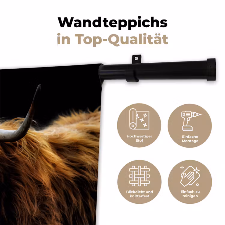 Schotse Hooglander - Horens - Zwart - Dieren - Natuur - Wild - Koe Wandkleed katoen klein -tsfeer2_DE