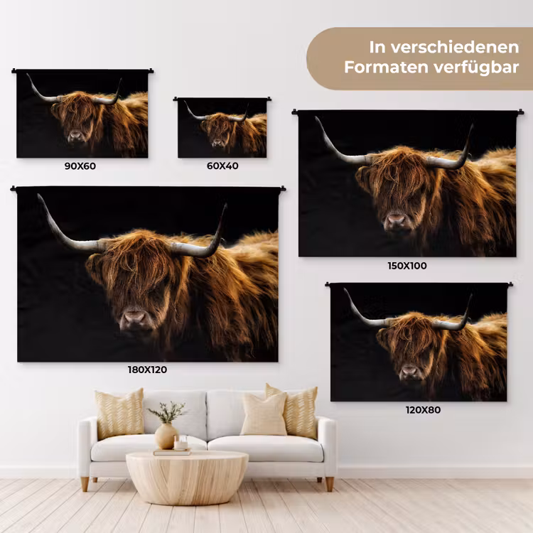 Schotse Hooglander - Horens - Zwart - Dieren - Natuur - Wild - Koe Wandkleed katoen klein -tsfeer8_DE