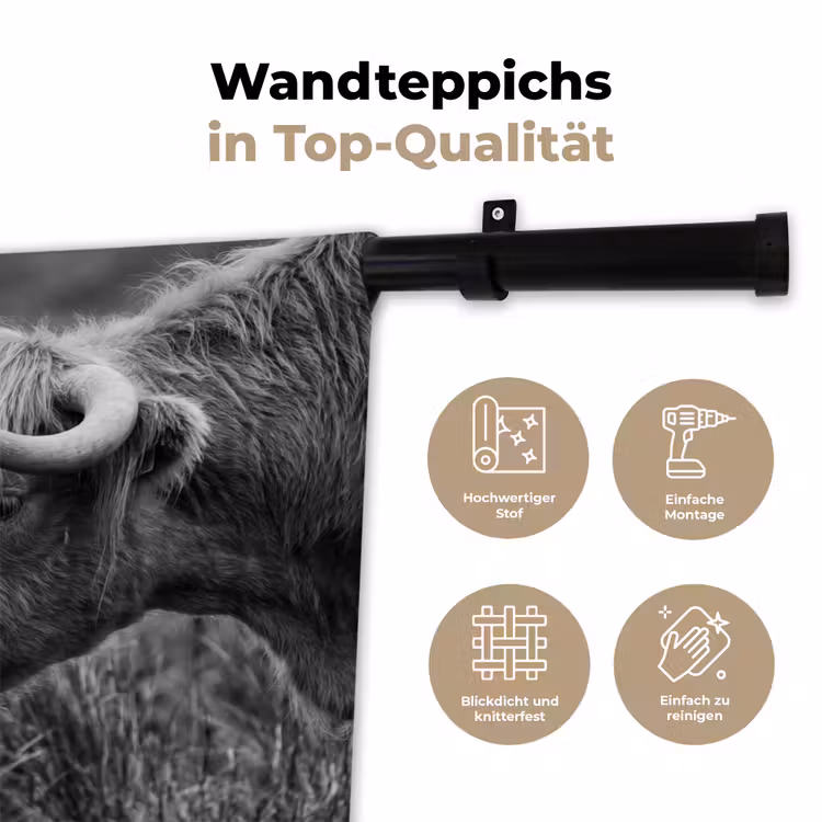 Schotse hooglander - Kalf - Zwart - Wit Wandkleed katoen klein -tsfeer2_DE
