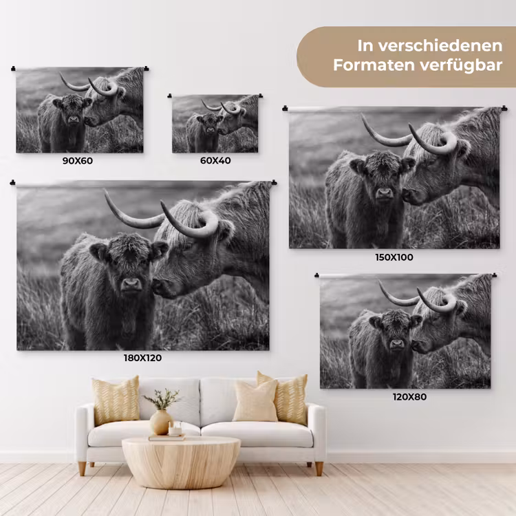 Schotse hooglander - Kalf - Zwart - Wit Wandkleed katoen klein -tsfeer8_DE