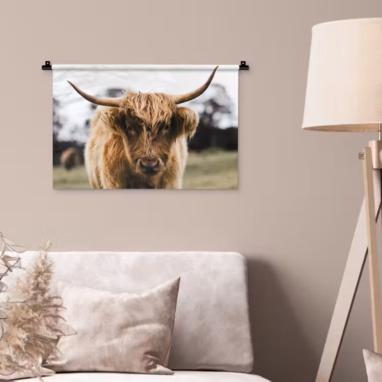 Schotse Hooglander - Koe - Gras - Dieren - Natuur Wandkleed katoen klein -sfeer4