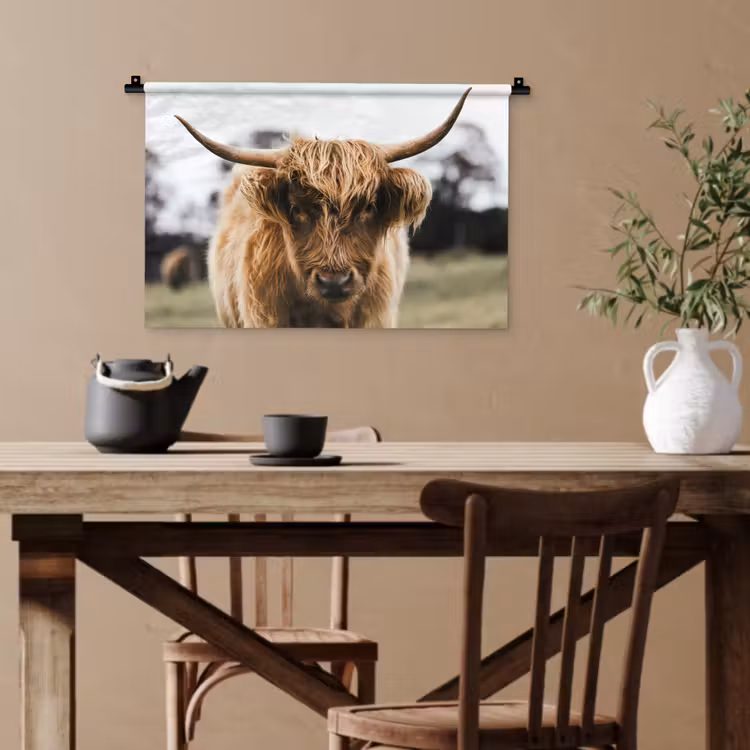 Schotse Hooglander - Koe - Gras - Dieren - Natuur Wandkleed katoen klein -sfeer6