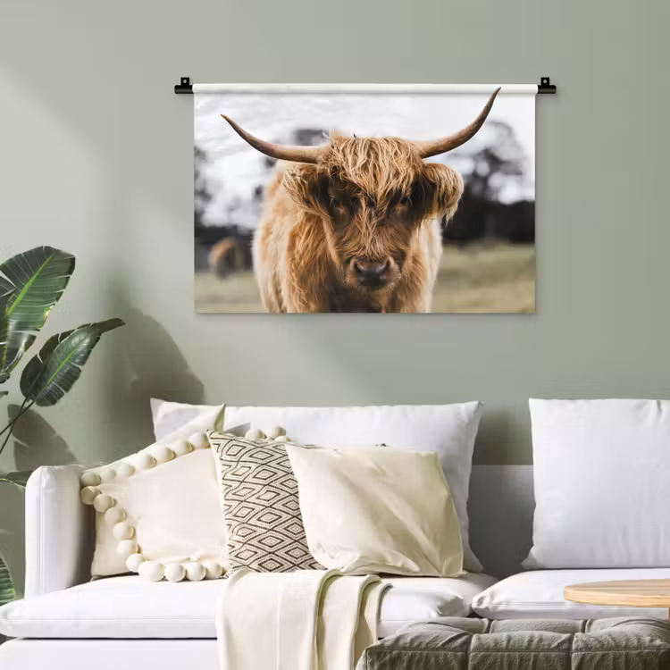 Schotse Hooglander - Koe - Gras - Dieren - Natuur Wandkleed katoen klein -sfeer7