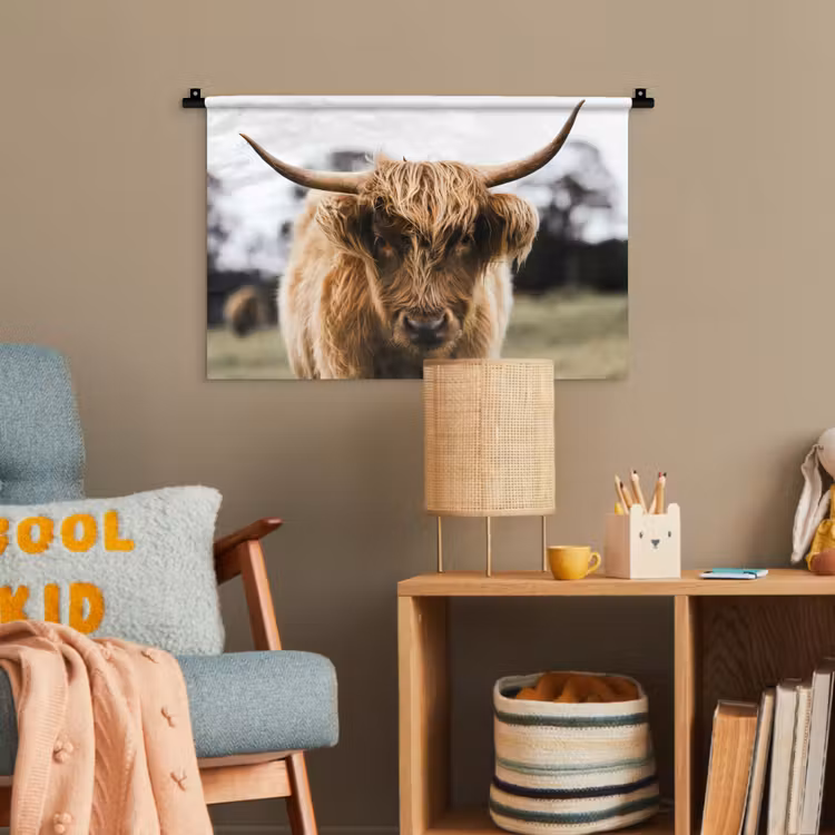 Schotse Hooglander - Koe - Gras - Dieren - Natuur Wandkleed katoen klein -wsfeer4_kind