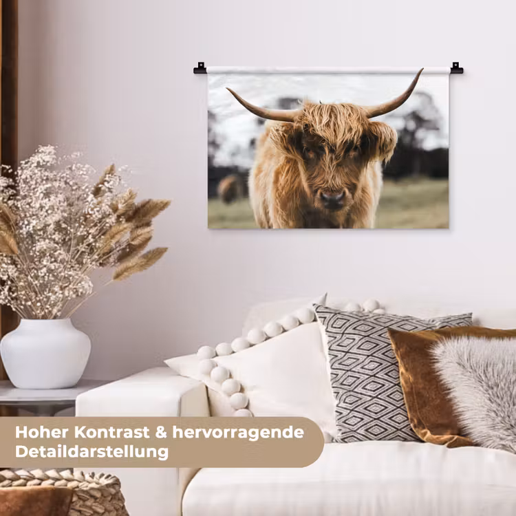 Schotse Hooglander - Koe - Gras - Dieren - Natuur Wandkleed katoen klein -tsfeer1_DE