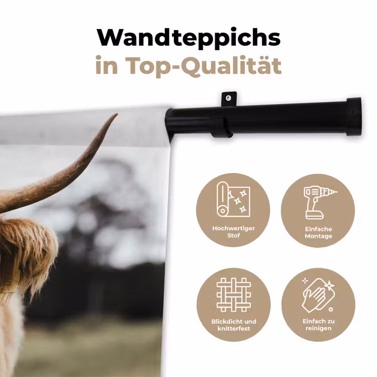 Schotse Hooglander - Koe - Gras - Dieren - Natuur Wandkleed katoen klein -tsfeer2_DE