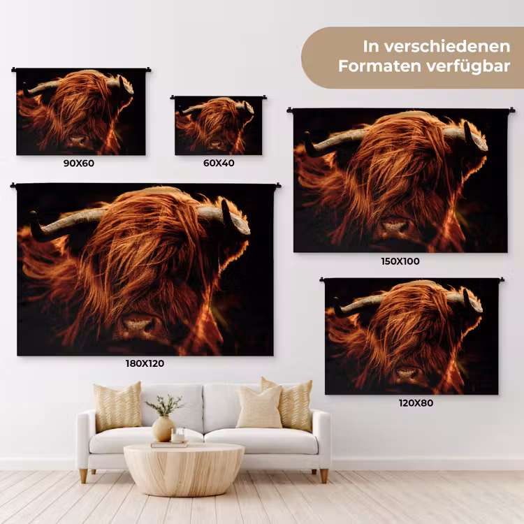 Schotse hooglander - Koe - Hoorns - Portret - Dieren Wandkleed katoen klein -tsfeer8_DE