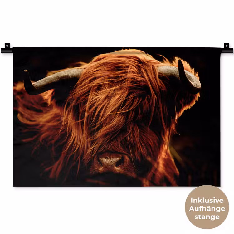 Schotse hooglander - Koe - Hoorns - Portret - Dieren Wandkleed katoen klein -t3d_DE