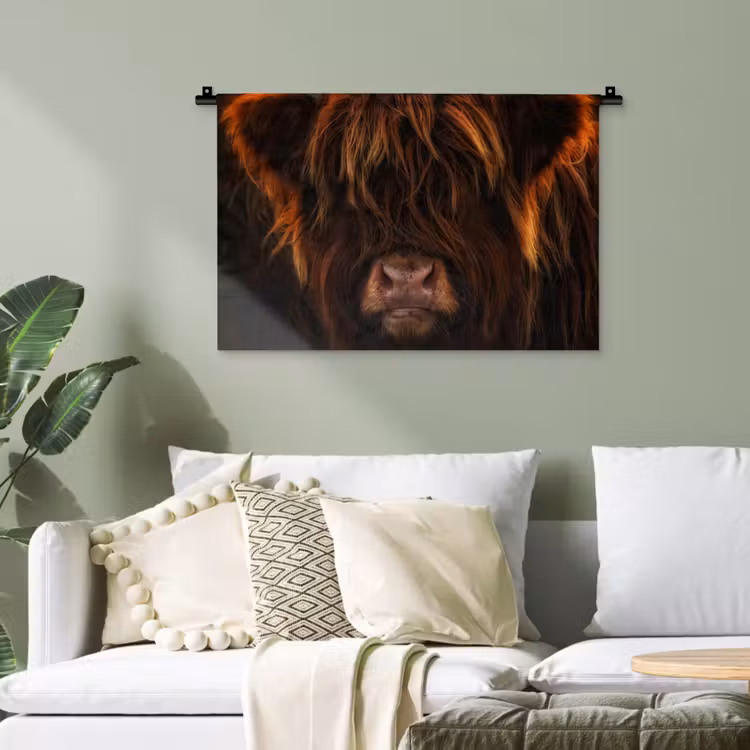Schotse Hooglander - Koe - Portret - Dieren Wandkleed katoen klein -sfeer7