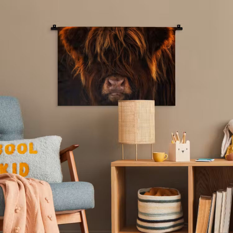 Schotse Hooglander - Koe - Portret - Dieren Wandkleed katoen klein -wsfeer4_kind