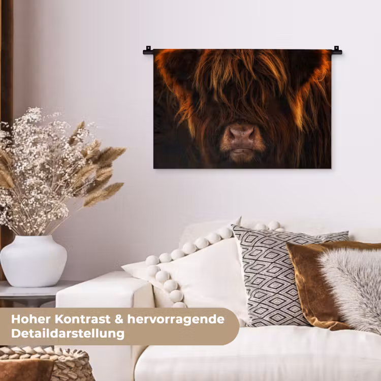Schotse Hooglander - Koe - Portret - Dieren Wandkleed katoen klein -tsfeer1_DE