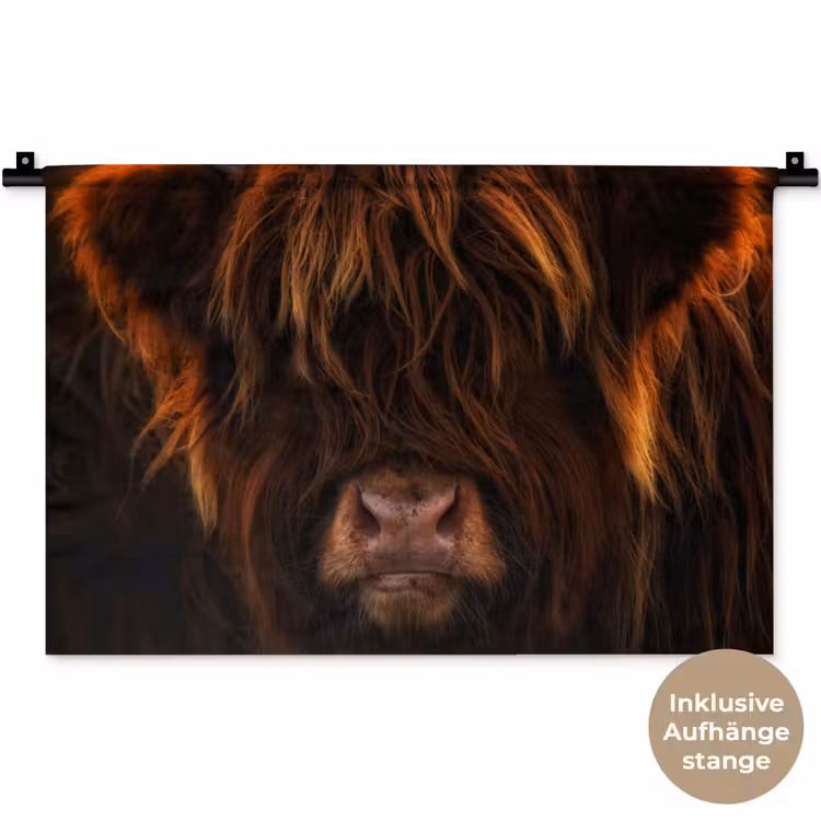 Schotse Hooglander - Koe - Portret - Dieren Wandkleed katoen klein -t3d_DE