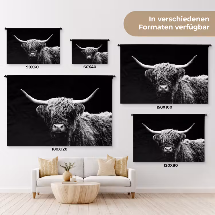 Schotse Hooglander - Koe - Zwart - Wit - Dieren Wandkleed katoen klein -tsfeer8_DE