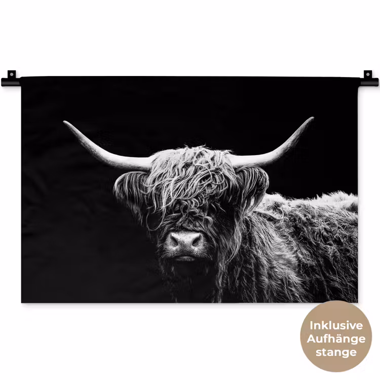 Schotse Hooglander - Koe - Zwart - Wit - Dieren Wandkleed katoen klein -t3d_DE