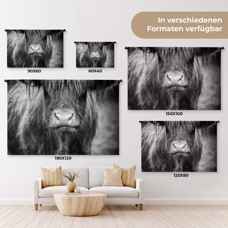 Schotse hooglander - Koe - Zwart - Wit - Dieren Wandkleed katoen klein -tsfeer8_DE