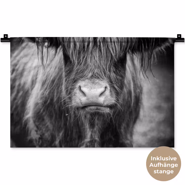 Schotse hooglander - Koe - Zwart - Wit - Dieren Wandkleed katoen klein -t3d_DE