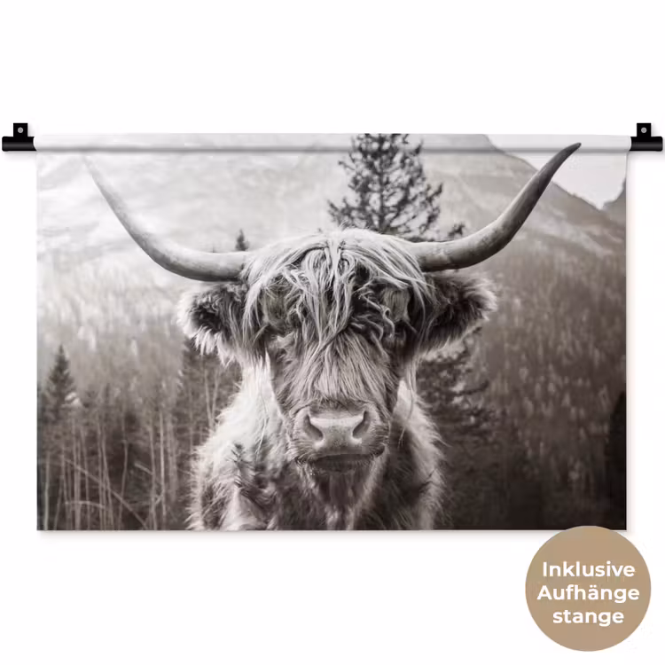 Schotse hooglander - Koe - Dieren - Zwart - Wit Wandkleed katoen klein -t3d_DE