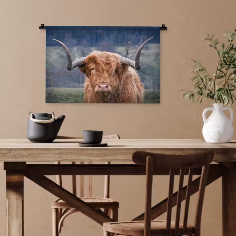 Schotse Hooglander - Koeienkop - Landschap - Natuur - Koe Wandkleed katoen klein -sfeer6