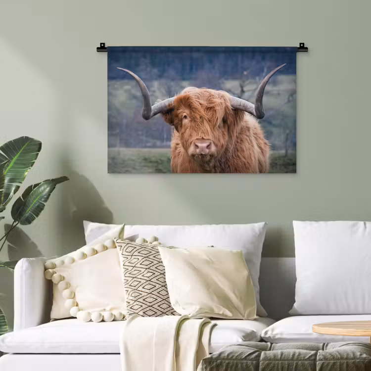 Schotse Hooglander - Koeienkop - Landschap - Natuur - Koe Wandkleed katoen klein -sfeer7