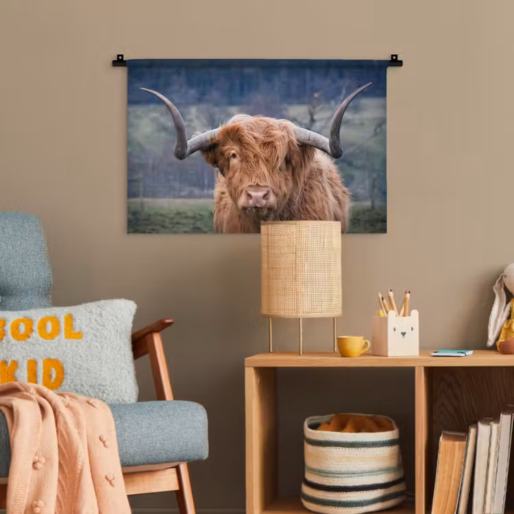 Schotse Hooglander - Koeienkop - Landschap - Natuur - Koe Wandkleed katoen klein -wsfeer4_kind