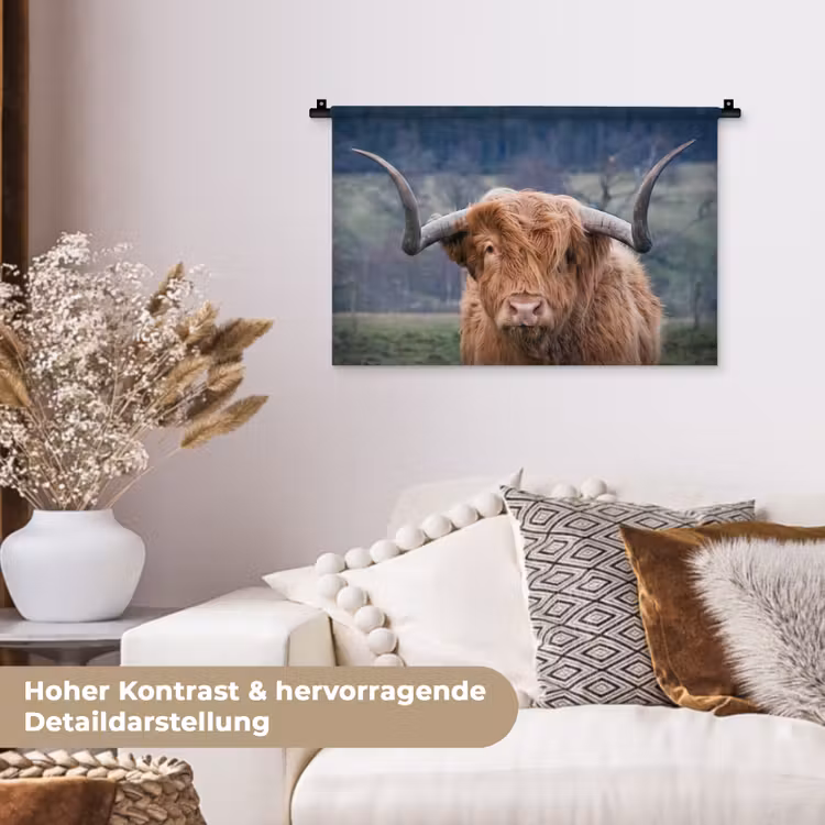 Schotse Hooglander - Koeienkop - Landschap - Natuur - Koe Wandkleed katoen klein -tsfeer1_DE