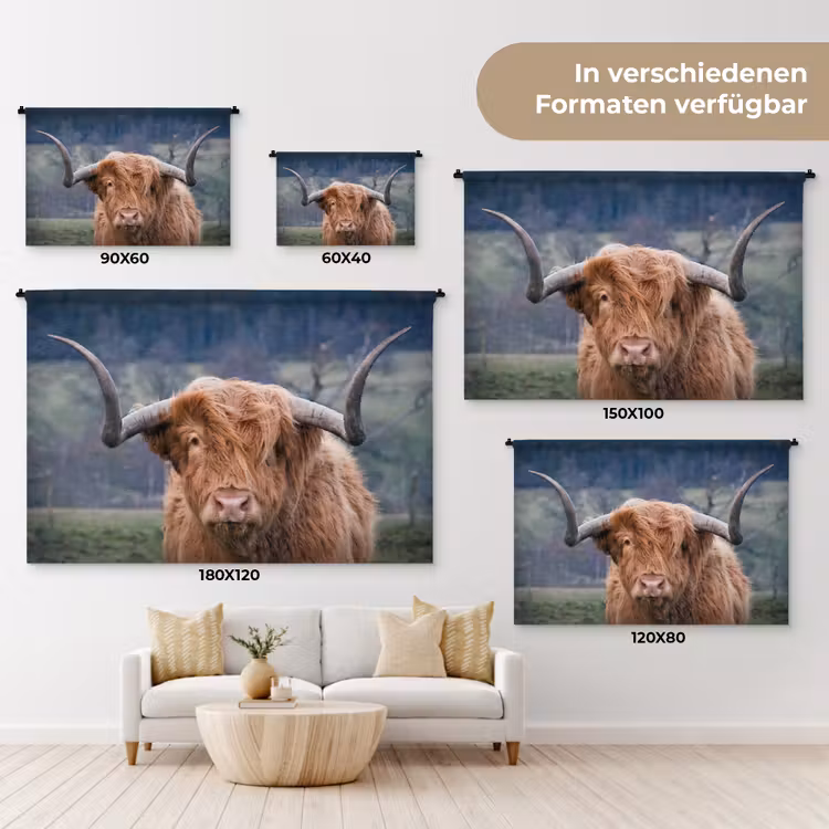 Schotse Hooglander - Koeienkop - Landschap - Natuur - Koe Wandkleed katoen klein -tsfeer8_DE